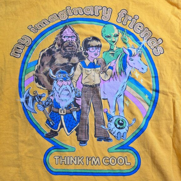 My Imaginary Friends Graphic Yellow Gildan Heavy Cotton T-Shirt M - Picture 1 of 7
